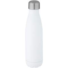 Vacuum insulated RCS certified recycled stainless steel bottle with an iconic design. Featuring a base that fits in most cup holders, this sleek looking water bottle is a perfect promotional item. Tested and approved under German Food Safe Legislation (LFGB), and tested for phthalates content according to REACH regulations. Volume capacity is 500 ml. Presented in a recycled cardboard gift box. Keeps drinks hot for 12 hours and cold for 24 hours.