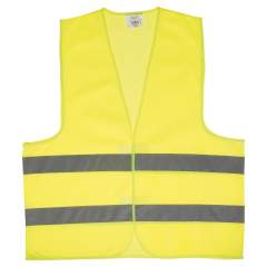 Yellow safety vest for adults with two reflecting strips and Velcro closure. Made of firm but light polyester which makes the vest comfortable to wear. Complies with the European EN20471 standard, class 2/2.