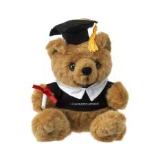 Ours avec toge, coiffe et diplôme.