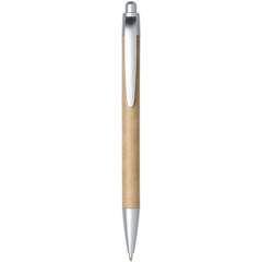 Stylo bille écologique rétractable avec corps en papier recyclé et finitions en ABS argenté vaporisé. La couleur du papier recyclé peut varier.