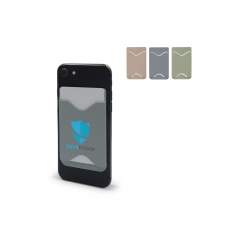 Porte-cartes en bioplastique avec paille de blé. Il peut facilement être facilement fixé à l'arrière d'un smartphone. Le porte-cartes offre un grand espace d'impression.