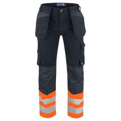 • werkbroek in duurzaam, licht katoen<br />• spijkerzakken met extra compartiment voor verborgen binnenzak met ritssluiting<br />• achterzakken met klep en velcrosluiting<br />• duimstokzak en mesknoop<br />• verstelbare kniezakken aan de binnenzijde (twee hoogtes)<br />• extra versteviging aan de spijkerzakken, duimstokzak en kniezakken<br />• de maten C42-C64 kunnen verlengd worden met 5 cm (extra zoom)<br />• lus voor badgehouder<br />• twee hamerlussen<br />• voorgevormde knieën