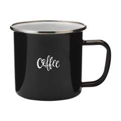 Enamelled mug in popular retro style. Beautiful finish with chrome edge. To accentuate the retro look, the mug has imperfections. Not dishwasher-safe. Capacity 350 ml. Each item is supplied in an individual brown cardboard box.