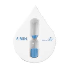 Drop-shaped hourglass timer (duration 5 minutes) with a suction cup on the back. Each item is individually boxed.