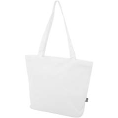 Made from water-repellent 600D RPET, the Panama GRS recycled zippered tote bag is a perfect multi-purpose bag for going to an event, to the beach, or to use for grocery shopping. It features a zippered main compartment, and a zipper pocket inside big enough to hold your phone as well as other valuable belongings. The handles are 34 cm long and therefore the tote bag is easy to carry over the shoulder. Resistance up to 10 kg weight. PVC free. Made from water-repellent 600D RPET, the Panama GRS recycled zippered tote bag is a perfect multi-purpose bag for going to an event, to the beach, or to use for grocery shopping. It features a zippered main compartment, and a zipper pocket inside big enough to hold your phone as well as other valuable belongings. The handles are 34 cm long and therefore the tote bag is easy to carry over the shoulder. Resistance up to 10 kg weight. PVC free.