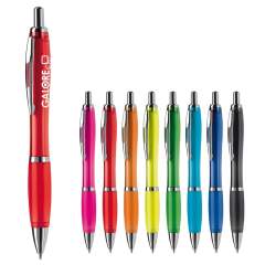 Transparent ball pen with metal clip, metal look ring and tip. Comes with a Jumbo refill with blue writing ink. For orders from 10.000 pieces, other writing colours are available.