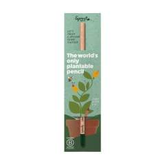 Sproutworld pencil with an inspiring message for nature. This unsharpened pencil is made from wood. Attached to the end of the pencil is a capsule (made from cellulose) which contains seeds. Once the pencil has become too small to use, plant the pencil along with the capsule into some soil. After 2-3 weeks, the seeds germinate and grow into beautiful flowers, fragrant herbs or vegetables. Choose from various types. The name of the chosen plant will be engraved onto the pencil. The pencil contains no lead and is therefore completely safe. Made in Europe. Complementary item W387: Colourful cardboard card into which the pencil can be inserted. The card contains English-language information about the product. This card gives the product an exclusive attention value.