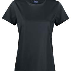 • functioneel T-shirt met ronde hals voor dames<br />• spin-dyed polyester: milieuvriendelijk verfprocedé waarbij 75% minder water, 67% minder chemicaliën en 39% minder energie wordt verbruikt<br />• ander voordeel van dit verfproces: zeer goed kleurbehoud<br />• versterkte ribboord aan de kraag<br />• functioneel materiaal dat vocht wegvoert van het lichaam<br />• sneldrogend<br />• krimp- en kreukvrij