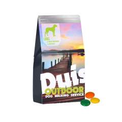 Full colour printed feeding bag, filled with candy