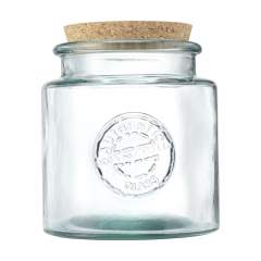 WoW! Decorative storage jar made from 100% robust recycled quality glass. Can be closed with a cork lid. A tough product with character. The glass is embossed with the 'Authentic Glass 100% recycled' label. The blue-green tint of this glass is a natural result of the recycling process. The colour and any imperfections emphasise the beauty of this recycled product and contributes to its authenticity. Recycling reduces the consumption of new raw materials, water and energy. Colour, thickness and size may vary by product. Made in Spain. Capacity 1,500 ml.