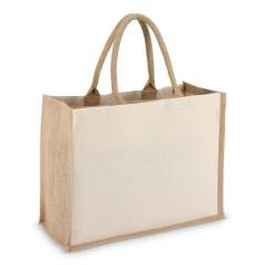 Bag made with natural cotton canvas front and back panels, combined with jute sides and bottom — all 320gsm. Fitted with colour-matched cotton handles for a cohesive, natural look. Oeko-Tex® certified. Ideal for retail, events, or everyday use.
