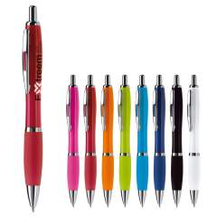 Hardcolour balpen met metalen clip, metal look drukknop, tussenring en penpunt. De pen bevat een blauwschrijvende Jumbo vulling. Vanaf 10.000 stuks andere kleurcombinaties mogelijk.