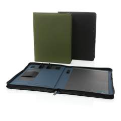 Conférencier A4 Impact AWARE™ deluxe 300D tech avec fermeture à zip . Gardez vos documents, vos cartes et vos notes ensemble. Un bloc-notes ligné en papier recyclé 64 gm/2 contenant 20 pages. À l'intérieur, il y a 1 poche pour téléphone, un support d...