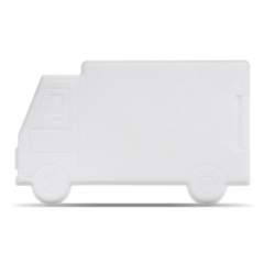 Peppermint box in the shape of a truck. The opening of the box is at the back of the truck. Circa seven grams of sugerfree peppermints. Available for full-colour digital print. Product safety directive on every tin.