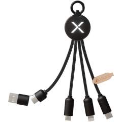 5-in-1 Ladekabel mit 3 Anschlüssen (Typ-C, Android, iPhone) und rPET-Kabeln (hergestellt aus recycelten Kunststoffflaschen). Der duale USB-A- und USB-C-Eingang macht das Kabel 100% kompatibel mit den neuesten Computermodellen (USB-C). Endkappen in Metalloptik. Das Kabel kann bis zu 3 Geräte gleichzeitig aufladen. Geliefert in einer recyclebaren Hülle und einer Karte aus recyceltem Papier.