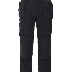 • twee spijkerzakken, binnenin verstevigd met Cordura®, die opgeborgen kunnen worden in de voorzakken<br />• dubbele stoffering op de dijen <br />• verstelbare kniezakken aan de binnenzijde. Verstevigd met Cordura® aan de buitenzijde<br />• twee zijbeenzakken: linker: ruimte voor telefoon, pennen, gereedschappen; rechter: twee aanpasbare hamerhouders, zak voor potlood, duimstokzak en mesknoop<br />• twee ruime achterzakken<br />• twee D-ringen<br />• voorgevormde knieën<br />• Cordura® aan de achterzijde van de broekspijpen onderaan <br />• lussen aan de achter- en zijbeenzakken