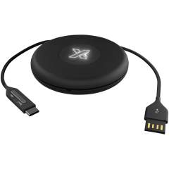 3-in-1 recycled PET light-up logo charging and data transfer cable with reel fitted with three connectors (Type C, Android, iPhone). Compatible with Apple CarPlay and Android Auto. Comes with a silicone storage pouch making it the perfect on-the-go accessory. Packaging is made of recycled paper and recycled plastic.