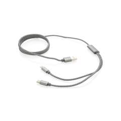 Câble tressé 3 en 1 avec type C et connecteur double pour les appareils iOS et Android qui nécessitent un micro USB. Câble tressé de 120cm en nylon avec connecteurs en aluminium, uniquement pour la charge.
