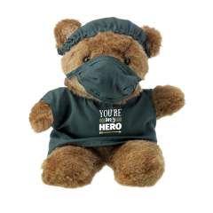 Ours en peluche avec vêtements d'opération. Sans impression, les ours (avec bonnet et masque) et les shirts sont livrés séparément.