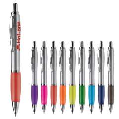 Stylo de couleur argent avec clip en métal. Existe en différentes couleurs.  Cartouche d'encre bleue. Mécanisme en push. Marquage en tampographie ou en sérigraphie. Audit BSCI. Tous nos produits sont testés et certifiés, et répondent  aux normes soci...
