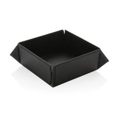 Foldable and magnetic storage box made with RCS certified recycled PU. Total recycled content: 21% based on total item weight. RCS certification ensures a completely certified supply chain of the recycled materials. The storage box comes flat in the packaging and can easily be folded into a storage box with the integrated magnets. Perfect for your desk or your bedside table. Packed in FSC® mix packaging.