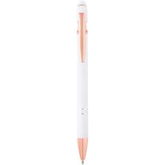 Der Nanna Kugelschreiber in Roségold hat einen Schaft aus recyceltem Aluminium und einen Stylus aus Silikon. Recyceltes Aluminium reduziert die Menge an Deponiemüll, schont die natürlichen Ressourcen und reduziert die Treibhausgasemissionen. Tintenfarbe: Blau. Schreiblänge: 800 Meter. Schreibspitze: 1 mm.