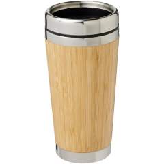 Double-walled insulated tumbler made from stainless steel and finished with a natural bamboo outer. It can keep drinks hot for up to 2 hours and cold for up to 4 hours. Drinking from it is easy with the press-on lid with sliding cover to close.