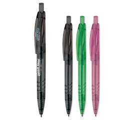 Ce stylo à bille transparent est fabriqué à partir de bouteilles PET recyclées. Un choix durable dans des couleurs transparentes. Avec une recharge d'écriture bleue en plastique x20 pour 2,5km d'écriture. 
