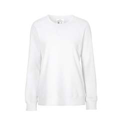Sweater met ronde hals en decoratieve flatlock naden aan de schouders en armopening. Kruis in flatlock onder de kraag en ribboord aan de hals, manchetten en de zoom onderaan. Dames-model.