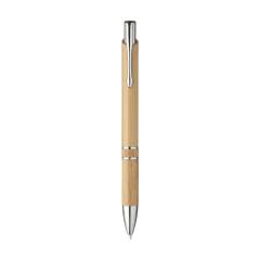 WoW! Stylo à encre bleue ou noire avec un joli corps en bambou, des anneaux chromées et un clip/bouton métallique.