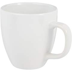 The Moni ceramic mug has a trendy glossy finish adding a sleek touch. It features a large handle that provides a comfortable and sturdy grip. The mug is versatile enough to use with both hot and cold beverages allowing you to enjoy coffee, tea, soup, and more.  Volume capacity is 430 ml. Dishwasher safe for all printing methods. Presented in a recycled cardboard gift box.