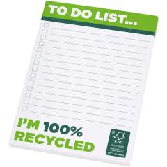 Weißer Desk-Mate® A6 Notizblock mit 80g/m2 recyceltem Papier. Ein vollfarbiger Druck auf jedem Blatt möglich. Erhältlich in 3 Größen: 25, 50, 100 Blatt.
