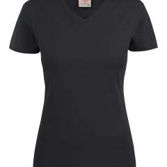 Moderne, aansluitende V-hals T-shirt met versterkte schoudernaden en dubbelgestikte halsopening. Elastaan in boord. Geribde nek in vier lagen. Oeko-Tex 100 gecertificeerd.