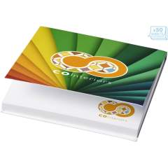 Post-its Sticky-Mate® avec couverture souple pratique en papier. Comprend des feuilles auto-collantes de papier vierge de 80 g/m². Marquage en couleurs pleines possible sur chaque feuille. La couverture souple protège le contenu des dégâts et offre un espace publicitaire supplémentaire. Trois tailles disponibles : 25 feuilles (21098001), 50 feuilles (21098002), 100 feuilles (21098004)