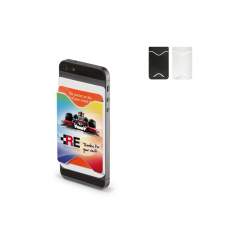 Kunststoff Kartenhalter der an der Rückseite Ihres Handys befestigt werden kann. Der Kartenhalter bietet eine große Druckfläche.