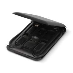 Stay connected on the go with our versatile travel kit! Multiple USB connectors ensure compatibility with all your devices. Compact, efficient, and ready for your journey. The handy integrated phone holder helps you while watching videos and else. As you may expect the item is made with recycled materials to help making a greener world.
