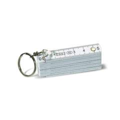Mini porte-clés mètre pliant blanc. Mesure en centimètres. 0,5 mètre de long.