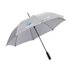 Opvallend zichtbare paraplu van 190T fluorescerend 'high-visibility' polyester. Met automatische telescoopvering, glasvezel frame, metalen steel, soft grip en klittenbandsluiting.