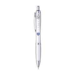 WoW! Stylo à bille à encre bleue avec un corps de couleur transparente, fabriqué en PET 100% recyclé. Avec un aspect très brillant et un clip en métal.