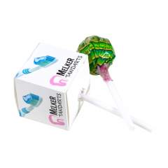 1 Chupa Chups lollipop in assorted standard fruit flavours, packed in full colour printed square box
