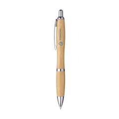 WoW! Blue ink bamboo ballpoint pen with metal clip and silver-coloured accents.