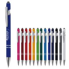 Stylo à bille en aluminium avec finition élégante au toucher doux et stylet. Clip en métal solide. Couleur d'écriture : bleu.