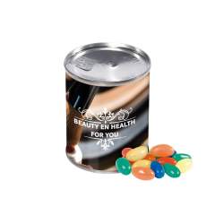 Can filled with approx. 65 gram jelly beans. Full colour wrapper around