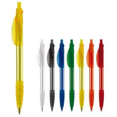 Toppoint design ball pen with rubber grip, made in Germany. This pen has a blue writing X20 refill for 2.5km of writing pleasure. Made with transparent parts.