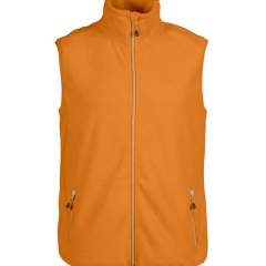 Geborstelde bodywarmer met lange ritssluiting voor dames en heren. Geborsteld aan beide zijden. Twee voorzakken, contrasterende ritssluitingen en decoratieve stiksels. Elastische tape aan de boord onderaan.