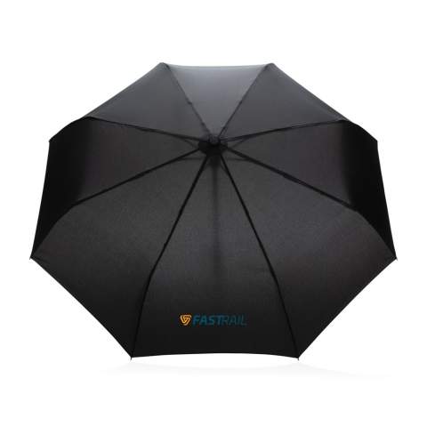 No greenwashing, but telling a true story about sustainability! This Impact umbrella is made with 190T RPET pongee with AWARE™ tracer. With AWARE™, the use of genuine recycled fabric materials and water reduction impact claims are guaranteed, by using the AWARE disruptive physical tracer and blockchain technology. Save water and use genuine recycled fabrics. With the focus on water 2% of proceeds of each Impact product sold will be donated to Water.org. This automatic umbrella opens and closes with the touch of a button to keep you dry in any weather. Metal frame, fibreglass ribs with beautiful bamboo handle. Stormproof. This umbrella canopy is made of 7,3 PET bottles (500ml).  Water savings are based on figures when compared to conventional fibre. This calculated indication is based on reliable LCA data as published by Textile Exchange in their Material Snapshots 2016.<br /><br />UmbrellaMechanism: Automatic Open/Close<br />IsStormproof: true
