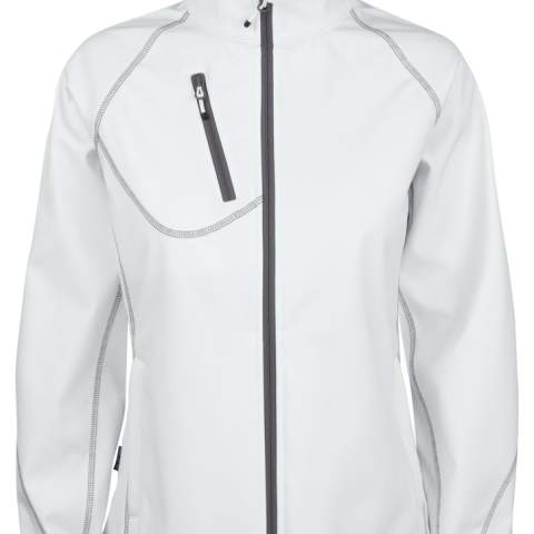 • 3-laagse softshell met fleecevoering <br />• lichte en ademende softshell voor dames<br />• ritssluiting met kinbescherming<br />• schuinlopende, verticale borstzak met ritssluiting<br />• twee verborgen zijzakken met ritssluiting<br />• elastische manchetten<br />• aanpasbare taille met trekkoord<br />• verlengd rugpand