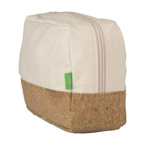 WoW! Toiletry bag made from natural materials: organic canvas and cork. With zipper, handy carrying strap and lined with watertight PEVA.