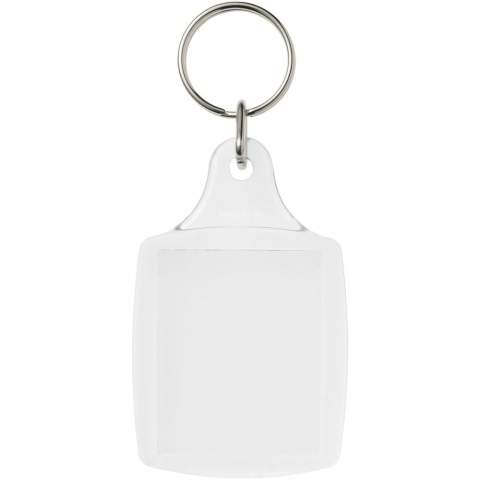 Clear A5 keychain with a metal split keyring. Designed to carry a paper insert or a passport photo. Print insert dimensions: 4,5 cm x 3,5 cm.