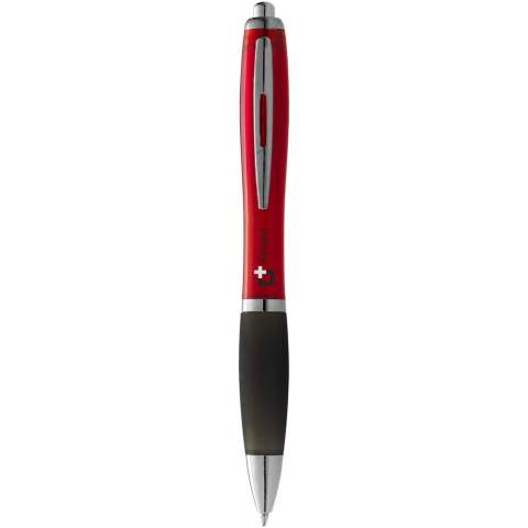 Ballpoint pen with click action mechanism and soft touch grip.